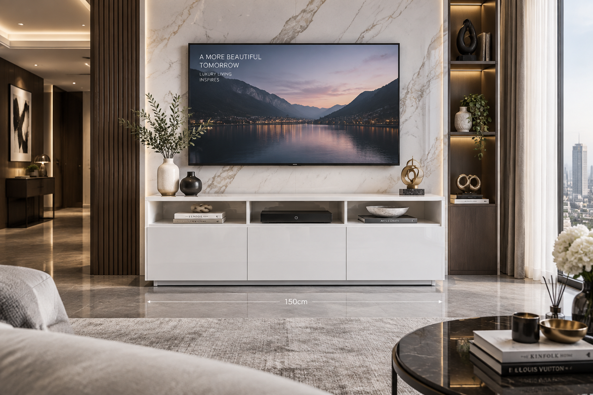 White TV Console — Luxury Modern Interior