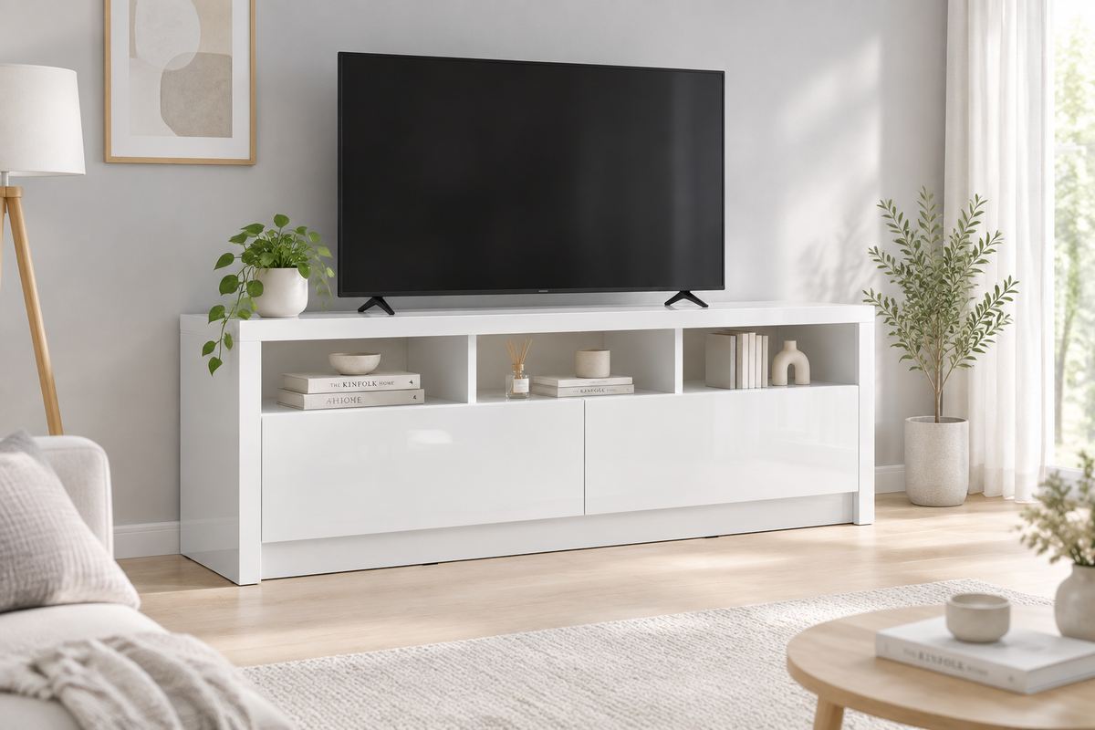 White TV Console — Scandinavian Minimalist